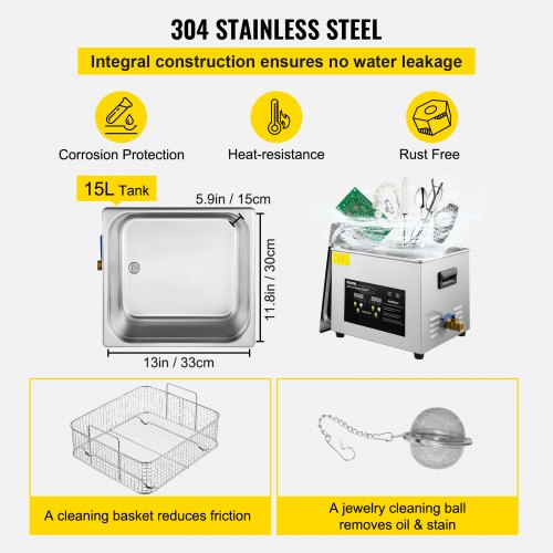15L Upgraded Ultrasonic Cleaner 600W Heater360W Ultrasonic Professional