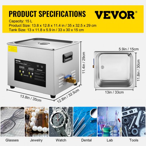 15L Upgraded Ultrasonic Cleaner 600W Heater360W Ultrasonic Professional