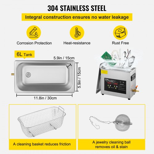 6L Upgraded Ultrasonic Cleaner 400W Heater180W Ultrasonic Professional