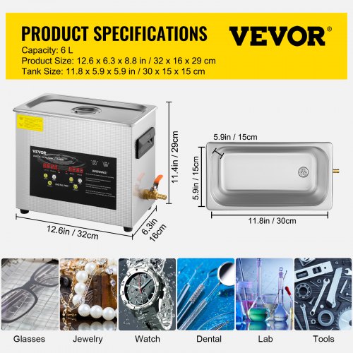 6L Upgraded Ultrasonic Cleaner 400W Heater180W Ultrasonic Professional