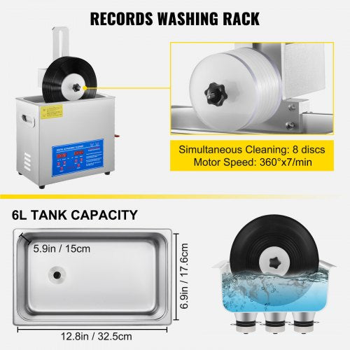 Ultrasonic Cleaner 6L Ultrasonic Vinyl Cleaner 712 Inch 8 Records