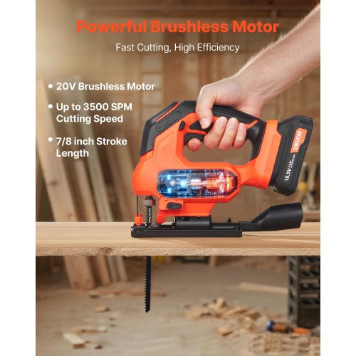 Cordless Jig Saw 20 V Brushless Motor 3500 SPM Blade Speed Cordless