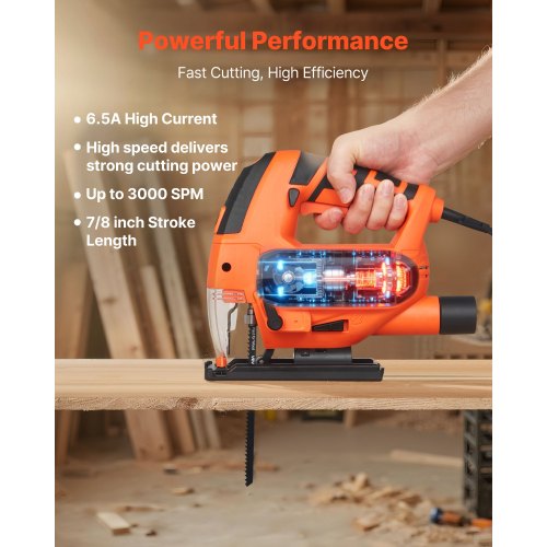 Jig Saw 6.5 Amp 3000 SPM Blade Speed Electric Jigsaw with 6 pcs Blades