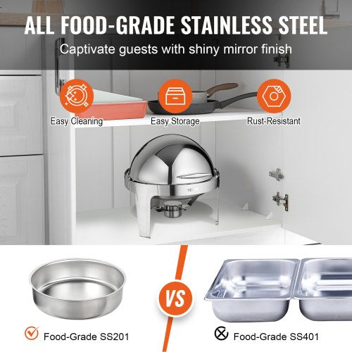Roll Top Chafing Dish Buffet Set 6 Qt 2 Pack Stainless Steel Chafer with 2