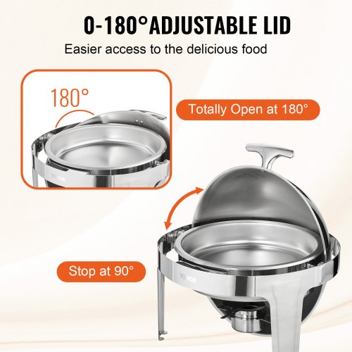 Roll Top Chafing Dish Buffet Set 6 Qt 2 Pack Stainless Steel Chafer with 2