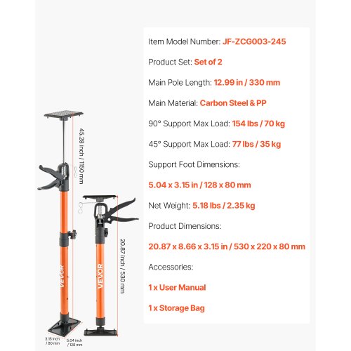 Cabinet Jack Support Pole 2Pack 21360 Inch Steel Telescopic Quick