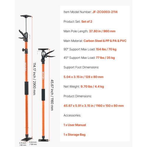 Cabinet Jack Support Pole 2Pack 4571142 Inch Steel Telescopic Quick