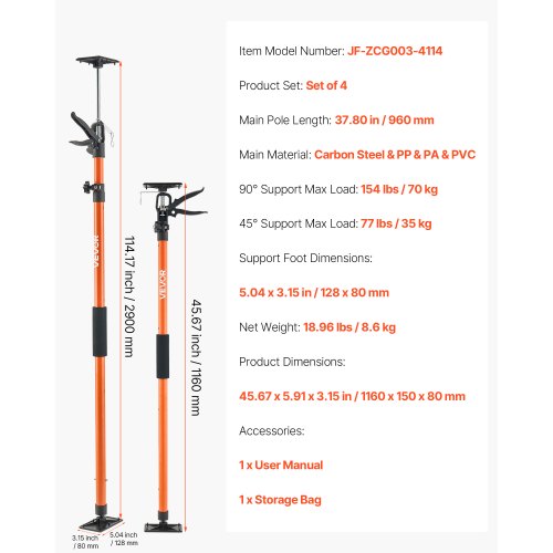 Cabinet Jack Support Pole 4Pack 4571142 Inch Steel Telescopic Quick