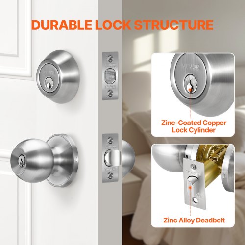 Door Knob and Deadbolt Set Satin Nickel Entry Door Knob and Single Cylinder