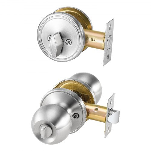 Door Knob and Deadbolt Set Satin Nickel Entry Door Knob and Single Cylinder