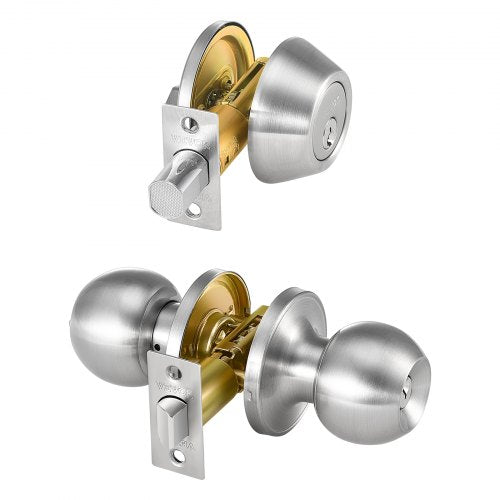Door Knob and Deadbolt Set Satin Nickel Entry Door Knob and Single Cylinder