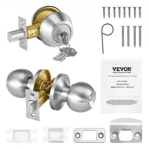 Door Knob and Deadbolt Set Satin Nickel Entry Door Knob and Single Cylinder