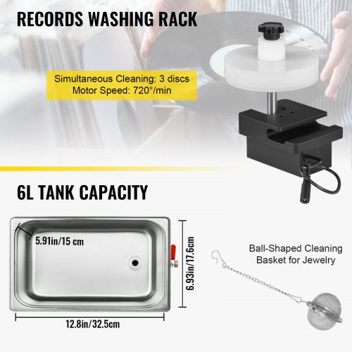 Ultrasonic Vinyl Record Cleaner 6L 40kHz Vinyl Ultrasonic Cleaning Machine