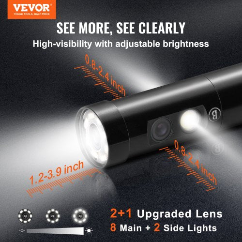 Borescope Camera Triple Lens Endoscope Camera with Light 45 Screen 1080P