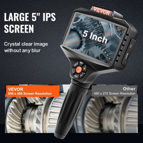 Triple Lens Borescope 5 IPS Screen Inspection Camera with Lights 8X Zoom