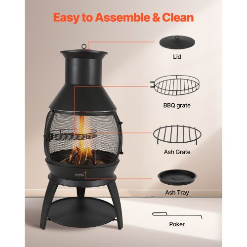 Chiminea 22 Inch Outdoor Wood Burning Firepit Iron Spherical Fireplace for BBQ