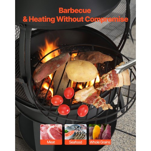 Chiminea 22 Inch Outdoor Wood Burning Firepit Iron Spherical Fireplace for BBQ