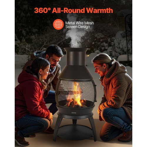 Chiminea 22 Inch Outdoor Wood Burning Firepit Iron Spherical Fireplace for BBQ