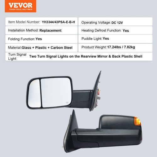 Towing Mirrors Left Right Pair Set for 20022008 Dodge Ram 1500 2500 3500
