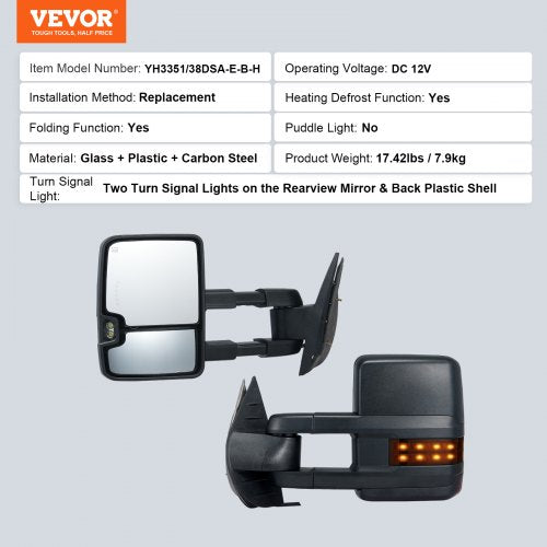 Towing Mirrors Left Right Pair Set for Chevrolet Silverado