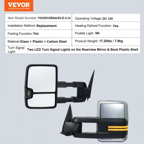 Towing Mirrors Left Right Pair Set for Chevrolet Silverado