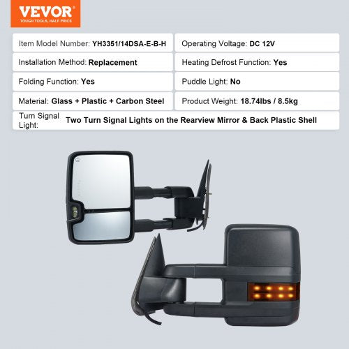 Towing Mirrors Left Right Pair Set for Chevrolet Silverado
