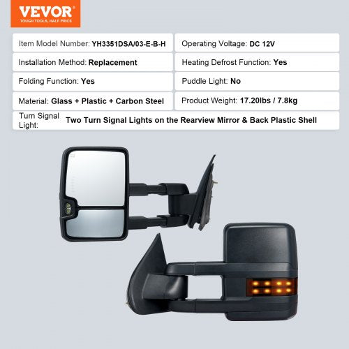 Towing Mirrors Left Right Pair Set for Chevrolet Silverado