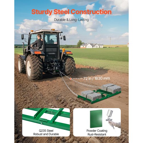 Drag Harrow 4 ft Heavy Duty Tow Behind Drag Harrow Driveway Grader Rake