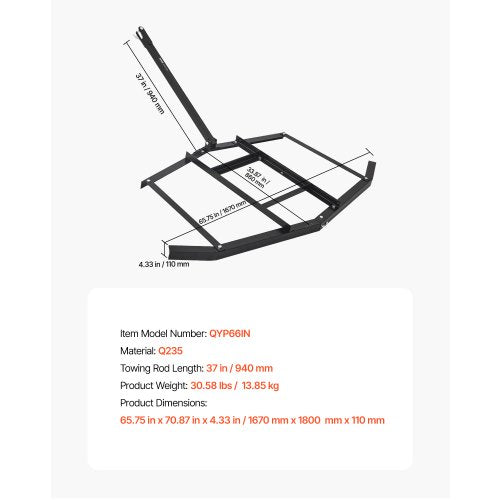Drag Harrow 66 Width Tow Behind Drag Harrow Q235 Steel Driveway Grader