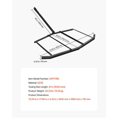 Drag Harrow 72 Width Tow Behind Drag Harrow Steel Gravel Grader ATV UTV 