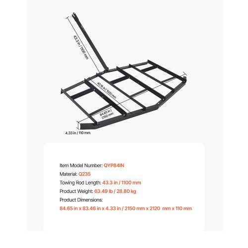 Drag Harrow 84 Width Tow Behind Drag Harrow Q235 Steel Driveway Grader