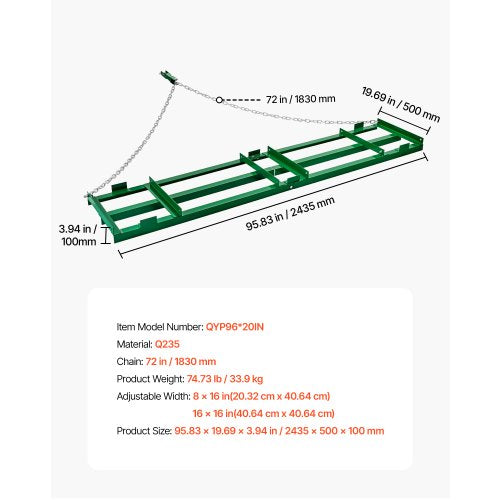 Drag Harrow 8 ft Heavy Duty Tow Behind Drag Harrow Driveway Grader Rake