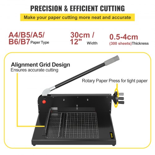 Paper Cutter 12Inch A4 Commercial Heavy Duty Paper Cutter 300 Sheets 45HRC