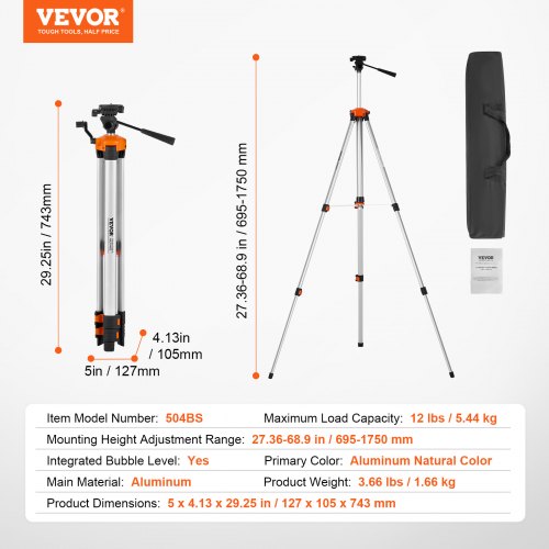 Laser Level Tripod ¼ x 20 Thread Mount 27366811 inch Height Adjustment