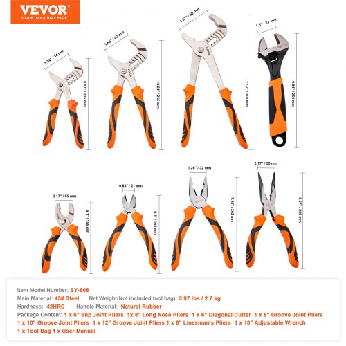 8Piece Pliers Set High Carbon Steel 12108 Groove Joint Pliers 8