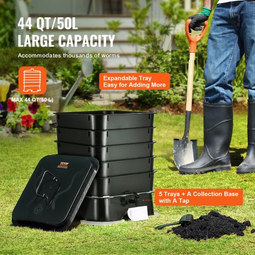 5Tray Worm Composter 50 L Worm Compost Bin Outdoor and Indoor Sustainable