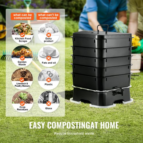 5Tray Worm Composter 50 L Worm Compost Bin Outdoor and Indoor Sustainable