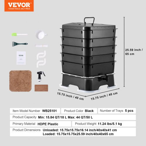 5Tray Worm Composter 50 L Worm Compost Bin Outdoor and Indoor Sustainable