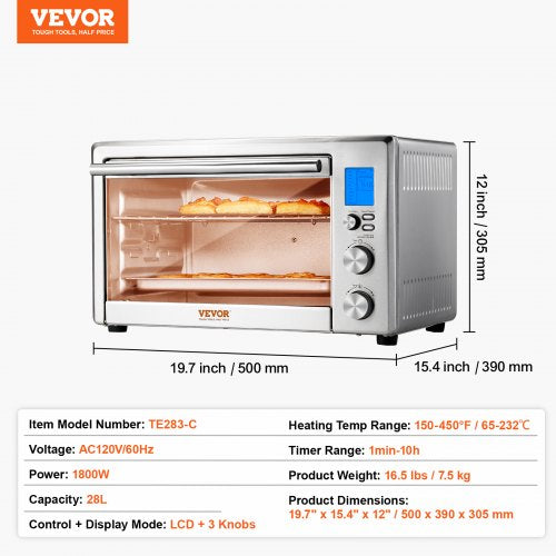 Countertop Convection Oven 28L Toaster Baker 10IN1 1800W for Home Use