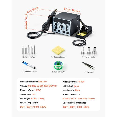 2in1 Hot Air Rework Station Soldering Station 820W LED Digital Rework