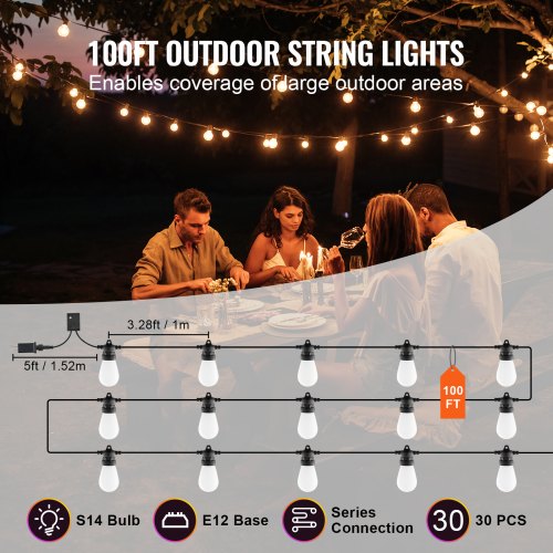 RGB Outdoor String Lights 100FT Outside Patio Lights with APP Control 30