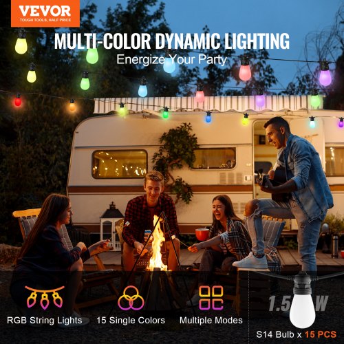 RGB Outdoor String Lights 50FT Outside Patio Lights with APP Control 15