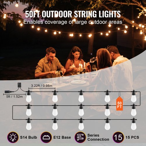 RGB Outdoor String Lights 50FT Outside Patio Lights with APP Control 15