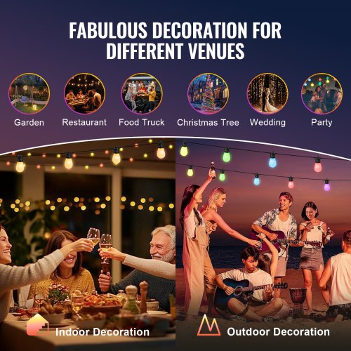 RGB Outdoor String Lights 50FT Outside Patio Lights with APP Control 15