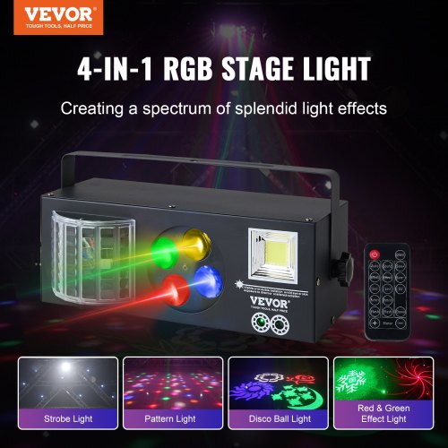Stage Lights 4 in 1 RGB Party Lights LED Pattern Strobe Light Mixed