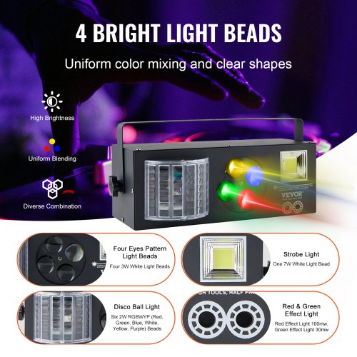 Stage Lights 4 in 1 RGB Party Lights LED Pattern Strobe Light Mixed