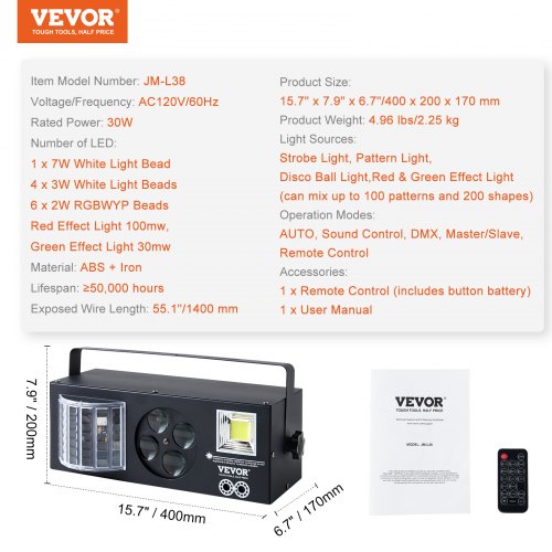 Stage Lights 4 in 1 RGB Party Lights LED Pattern Strobe Light Mixed