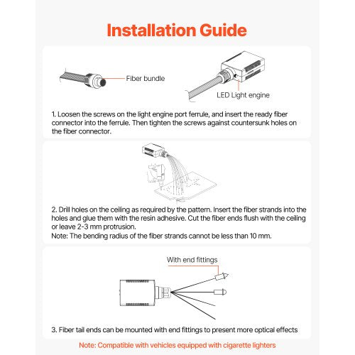 Starlight Headliner Kit 150 pcs03 in 6.5 ft 16W Fiber Optic Star