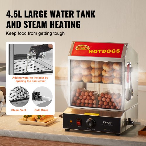 Commercial Hot Dog Steamer 2Tier Electric Bun Warmer 285QT Slide Doors  27L
