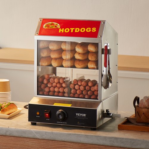 Commercial Hot Dog Steamer 2Tier Electric Bun Warmer 285QT Slide Doors  27L